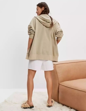 Sweat à Capuche American Eagle AE Oversized Zip-Up Vert Olive Femme | IRR-59045968